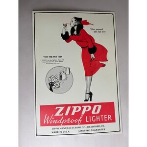Vintage Zippo Windproof Lighter Metal Tin Sign Windy Girl‎ Fan Test Advertising
